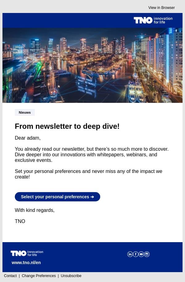 Pssst… ready for the next big innovations? email from TNO screenshot