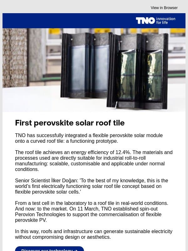 TNO introduces roof tile of flexible solar cells email from TNO