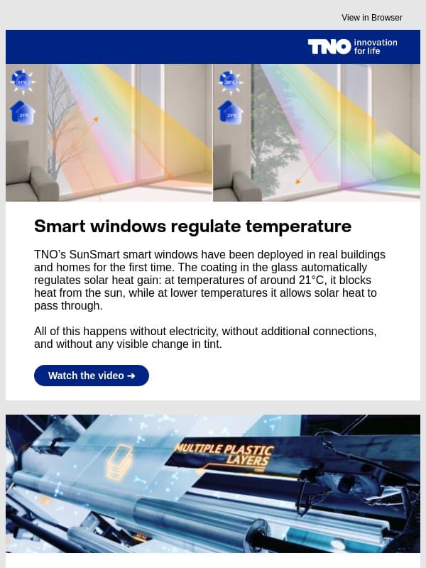 Smart windows keep buildings cool email from TNO