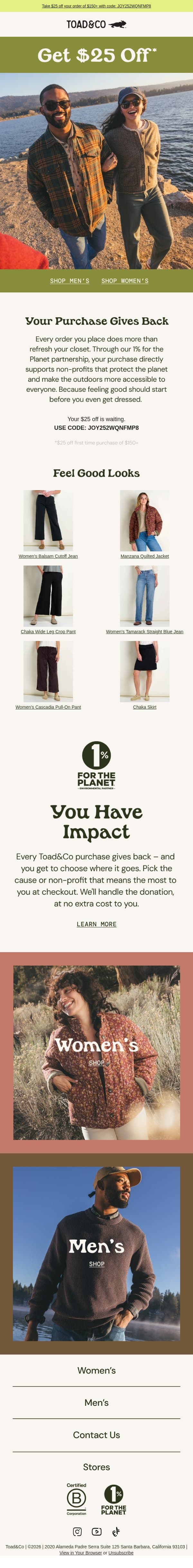 Use Your $25 Off Before It's Gone email from Toad&Co screenshot