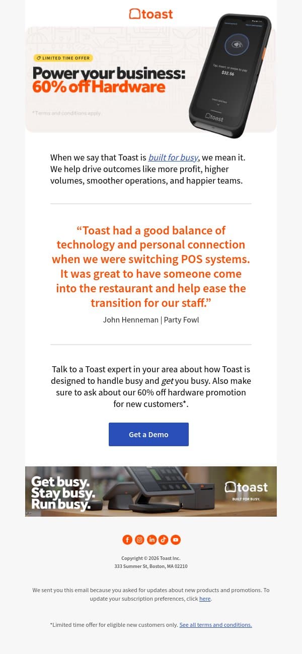 Power your business with Toast email from Toast screenshot
