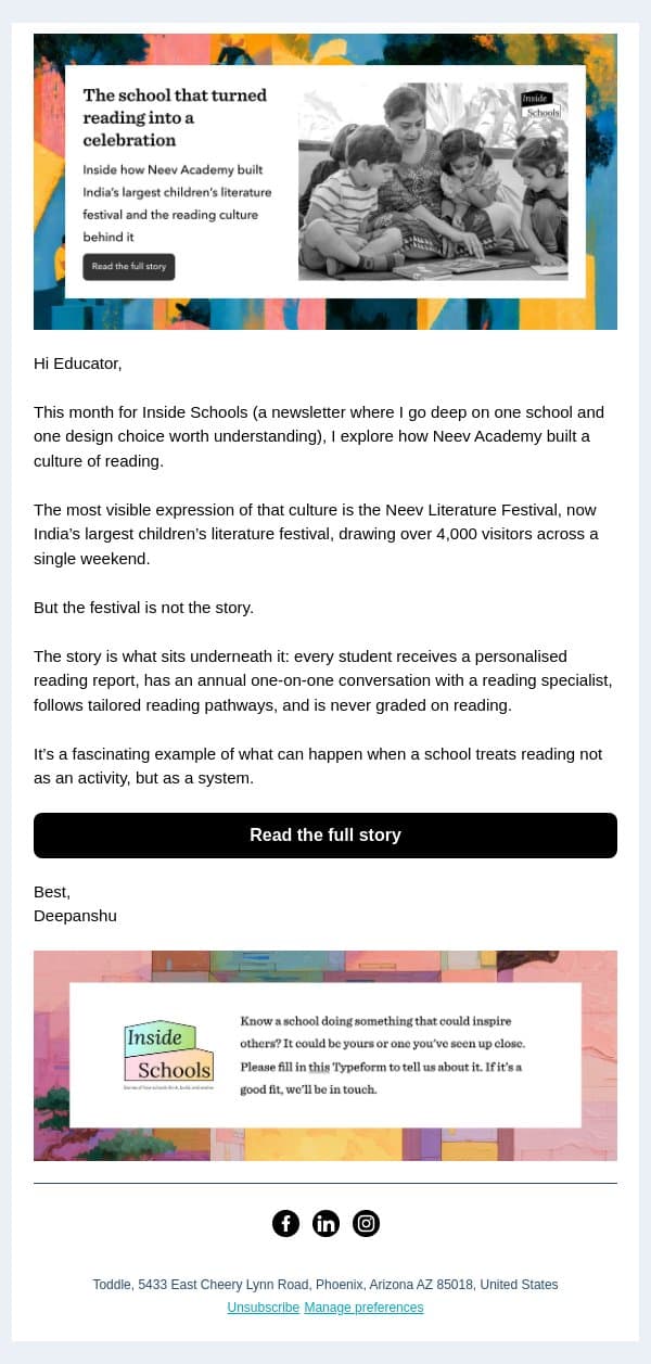The school that turned reading into a celebration email from Toddle screenshot