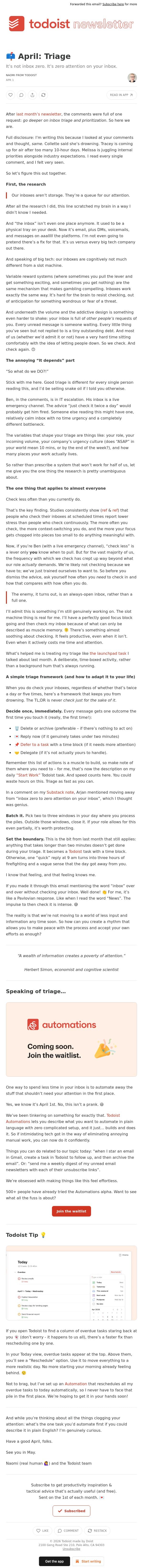 📫 April: Triage email from Todoist screenshot