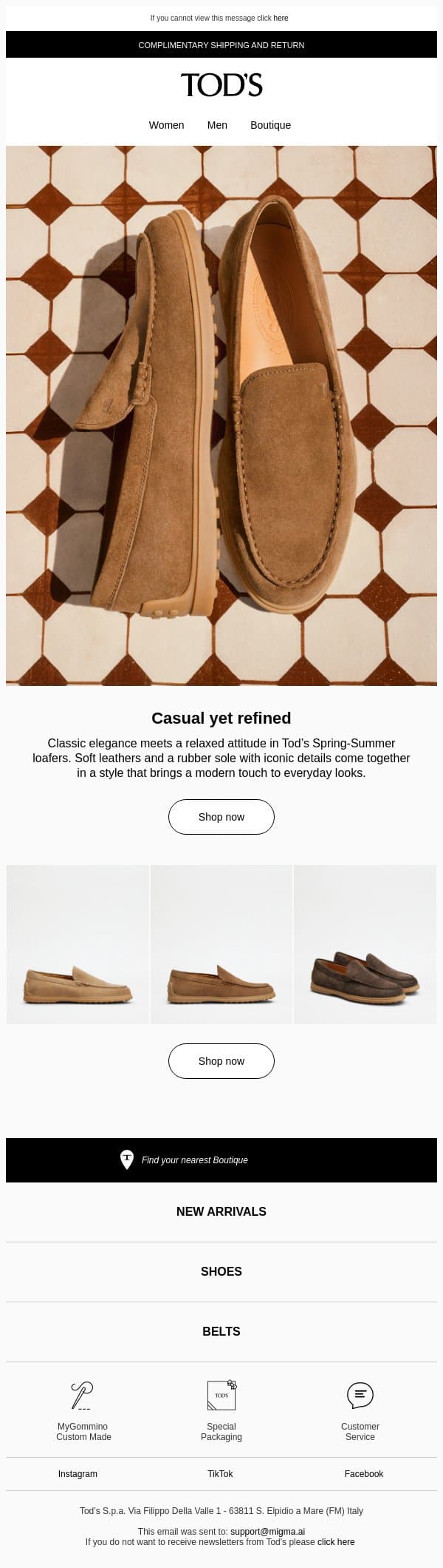 Casual yet refined email from Tod's screenshot