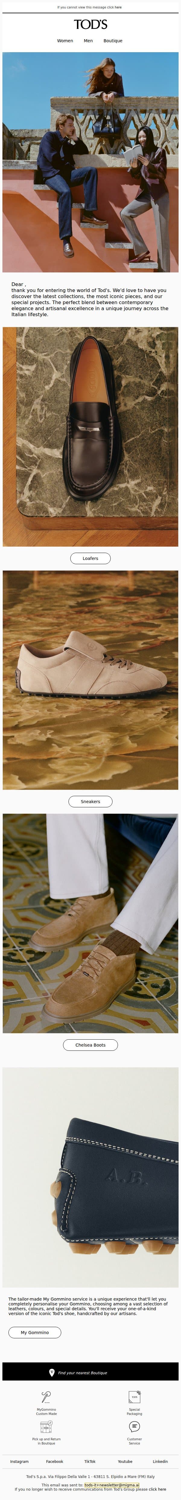 Discover the Tod’s lifestyle email from Tod's screenshot