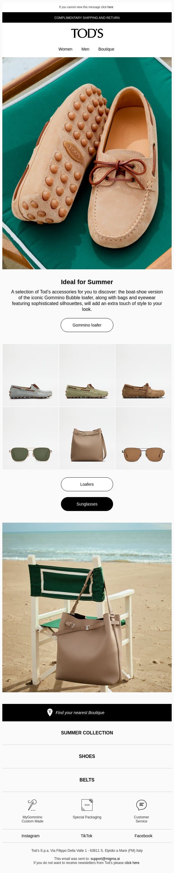 The Tod’s Accessories for you email from Tod's screenshot