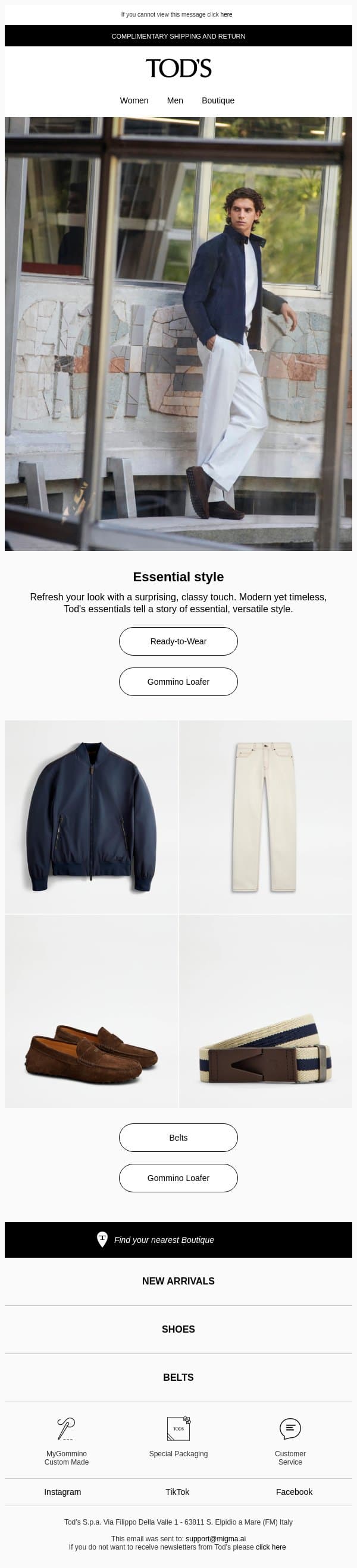 Essential style with Tod’s looks email from Tod's screenshot
