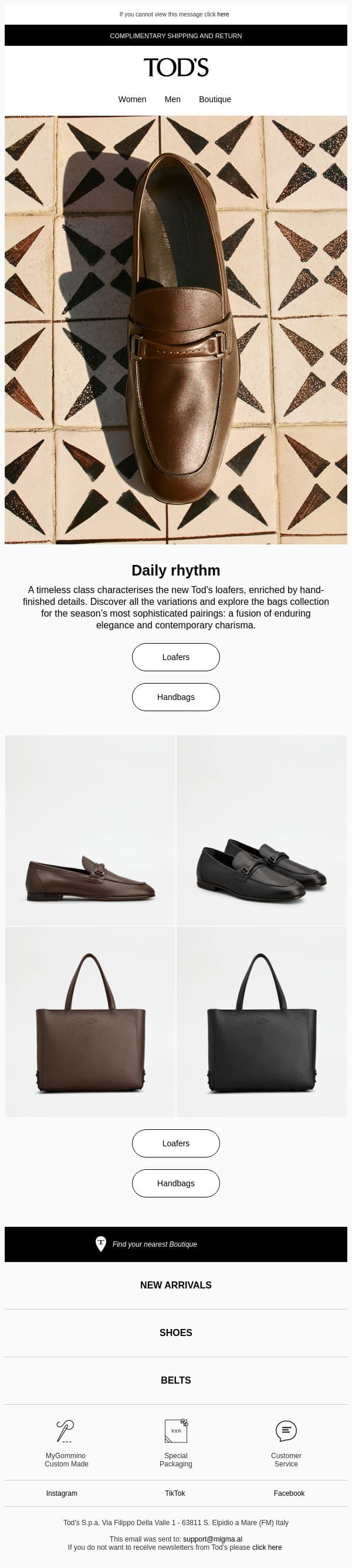 Daily rhythm: loafers email from Tod's screenshot