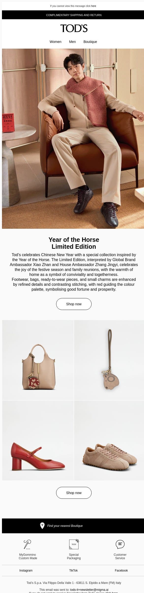 The Limited Edition for Chinese New Year email from Tod's screenshot