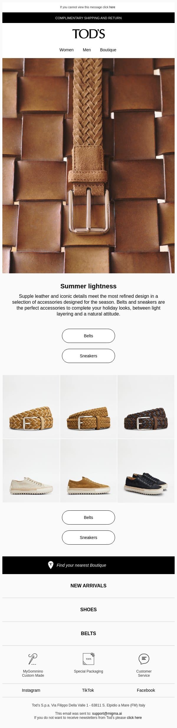 Summer lightness with Tod's accessories email from Tod's screenshot