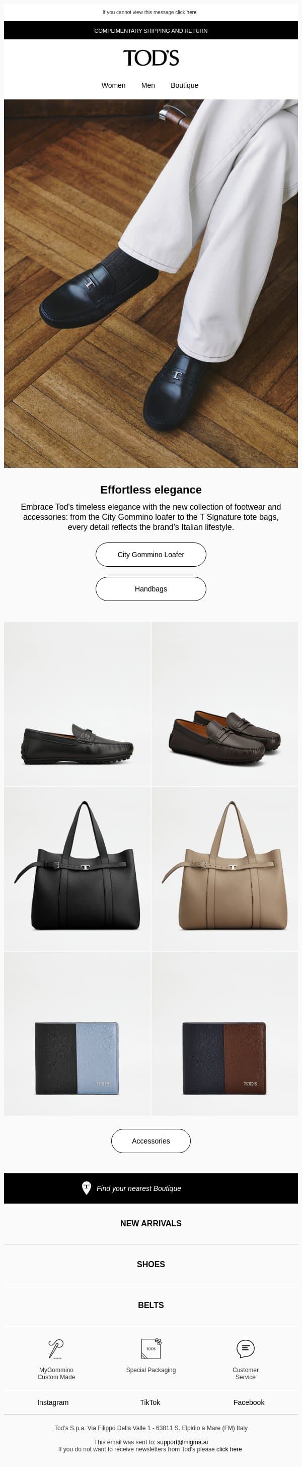 Effortless elegance: Tod's accessories email from Tod's screenshot