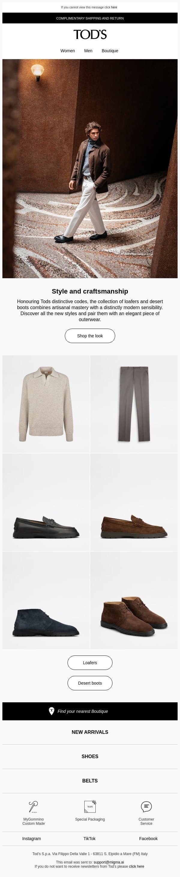 Men’s footwear: the season’s must-haves email from Tod's screenshot