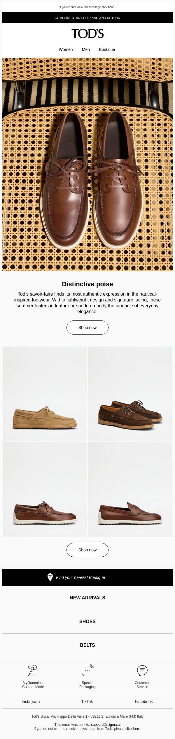 Tod’s Boat Shoes Loafers email from Tod's screenshot