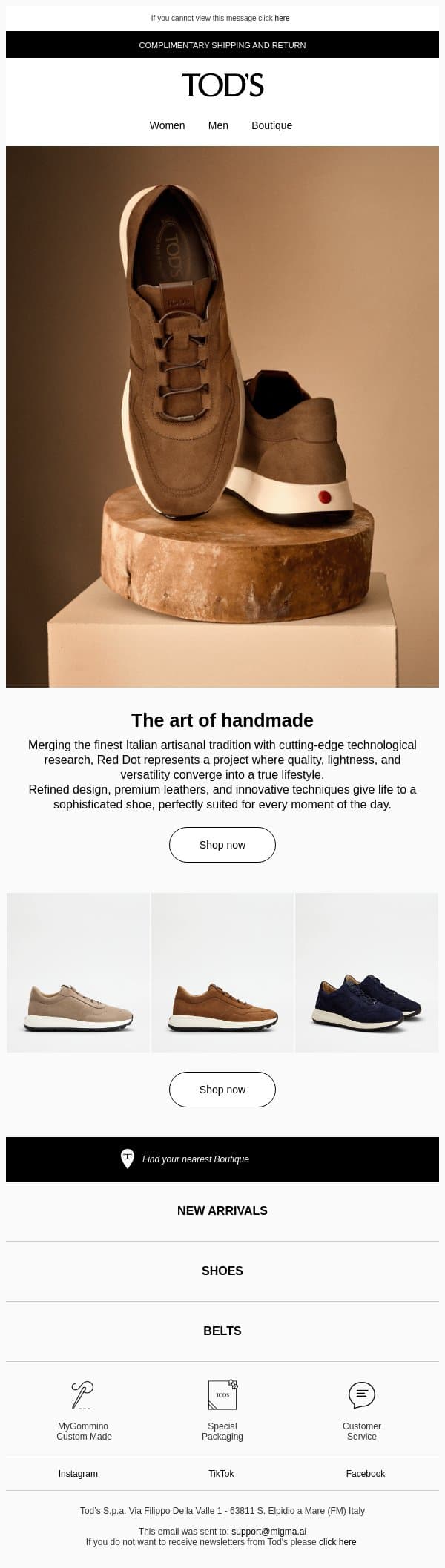 Tod's handmade: Red Dot Sneakers email from Tod's screenshot