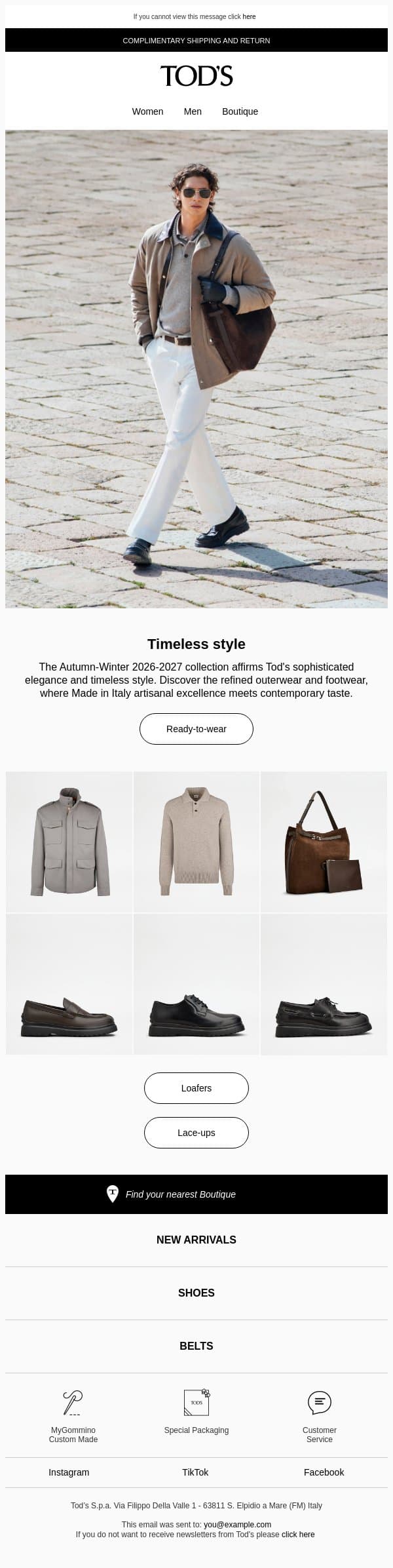 Tod's looks for Autumn email from Tod's screenshot