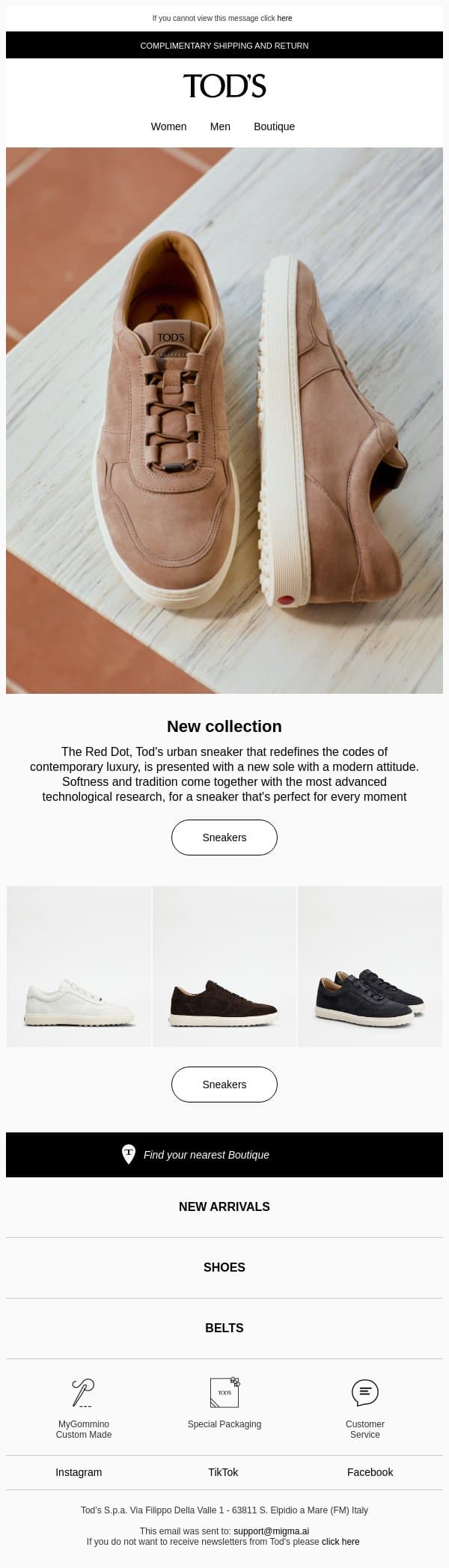 Red Dot: the new model email from Tod's screenshot