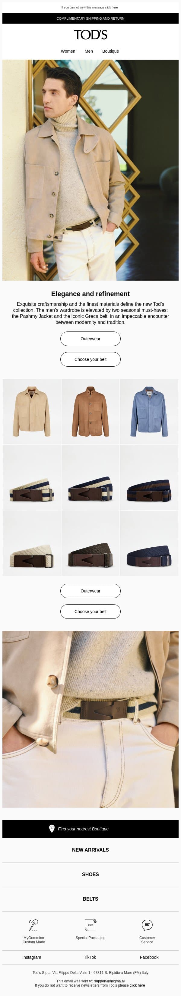 New collection: the season’s must-haves email from Tod's screenshot