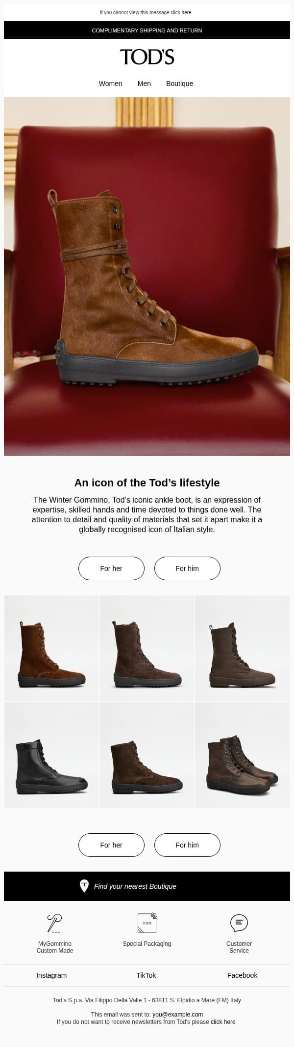 Winter Gommino: an icon of the Tod’s lifestyle email from Tod's screenshot