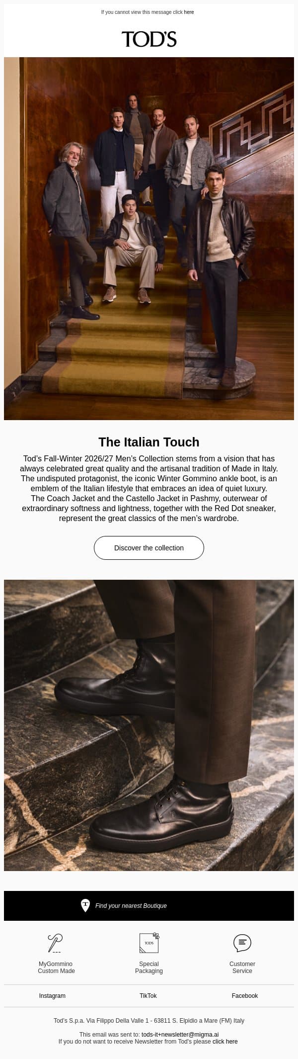 Discover The Italian Touch, Tod’s new Men’s Collection email from Tod's screenshot