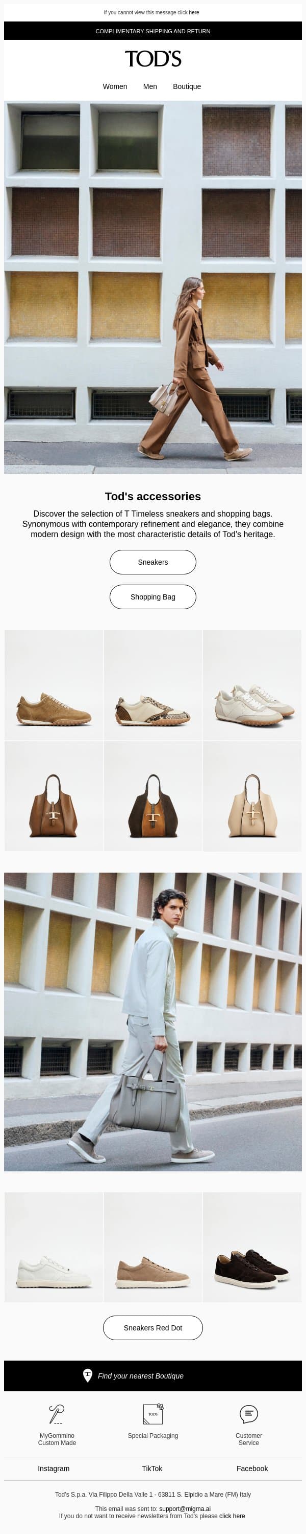 Tod's accessories for the new season email from Tod's screenshot