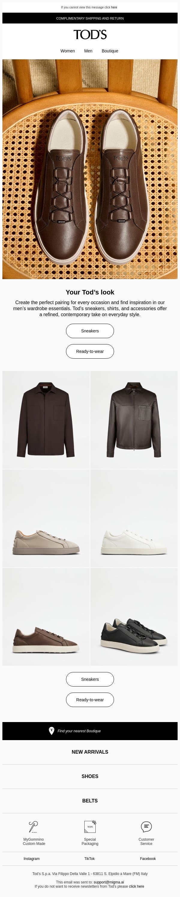 Tod's celebrates men’s wardrobe email from Tod's screenshot