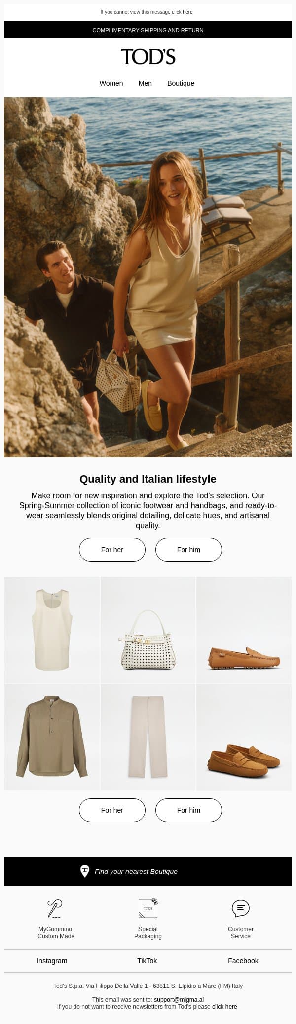New arrivals: Tod’s selection email from Tod's screenshot