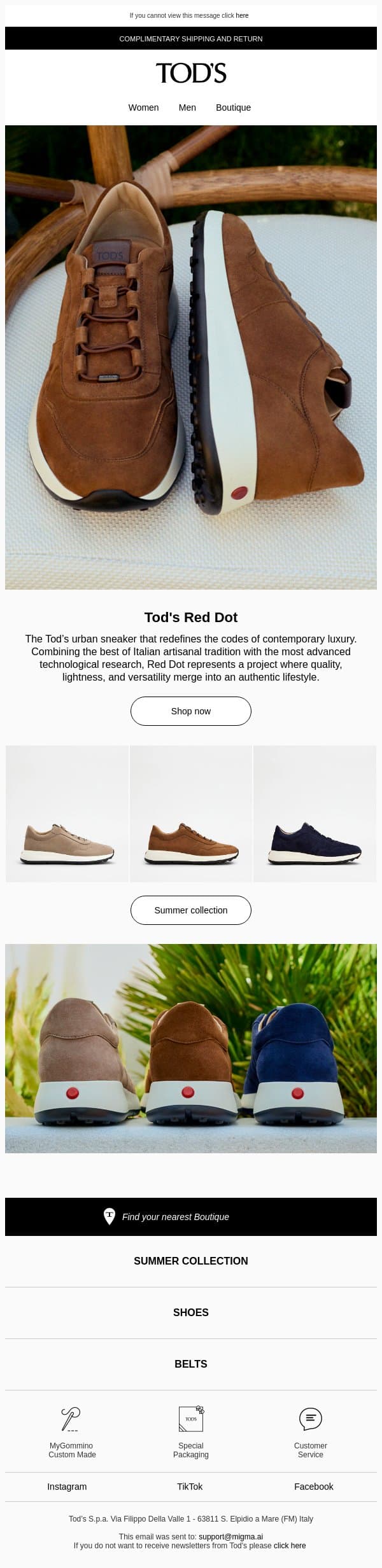 Tod’s Red Dot: the sneaker of the moment email from Tod's screenshot