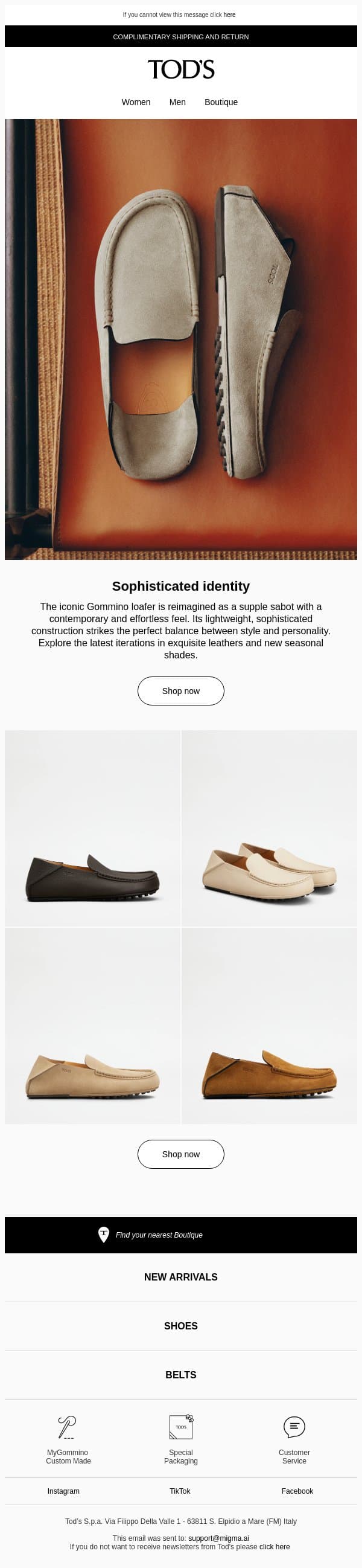 Sophisticated Identity: The Sabot Gommino Loafer email from Tod's screenshot