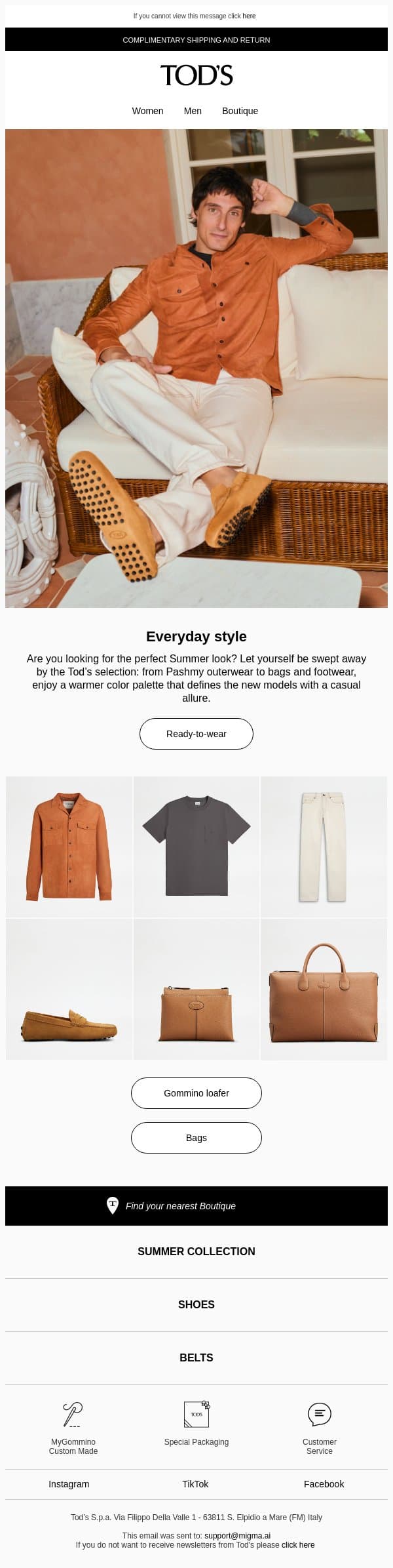 Craftsmanship and style for everyday email from Tod's screenshot