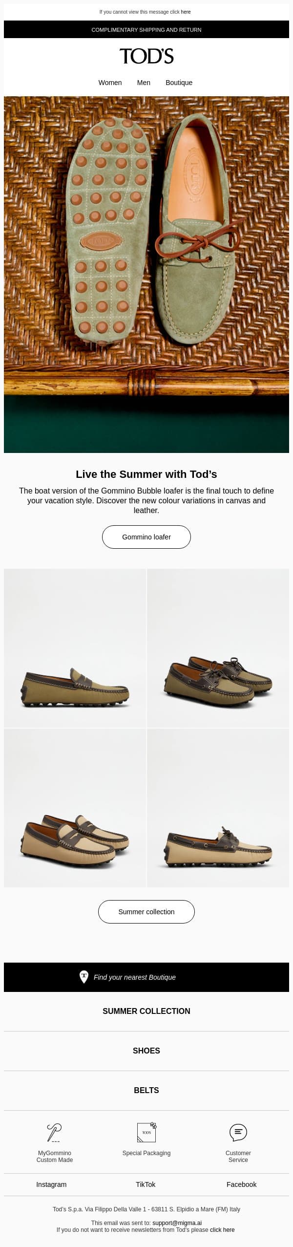 Choose your Gommino Bubble loafer email from Tod's screenshot