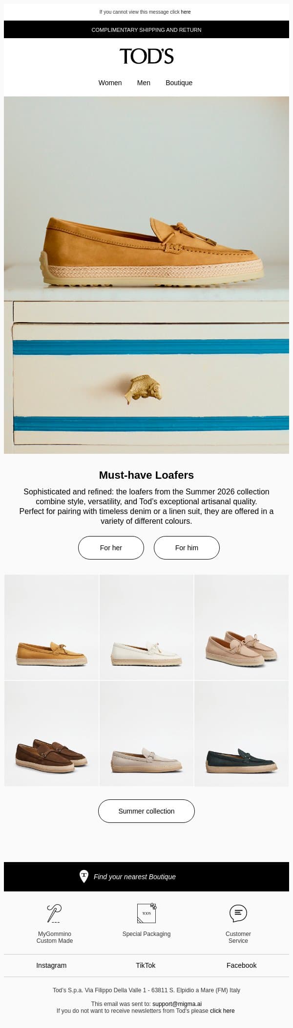 Must-have Loafers email from Tod's screenshot