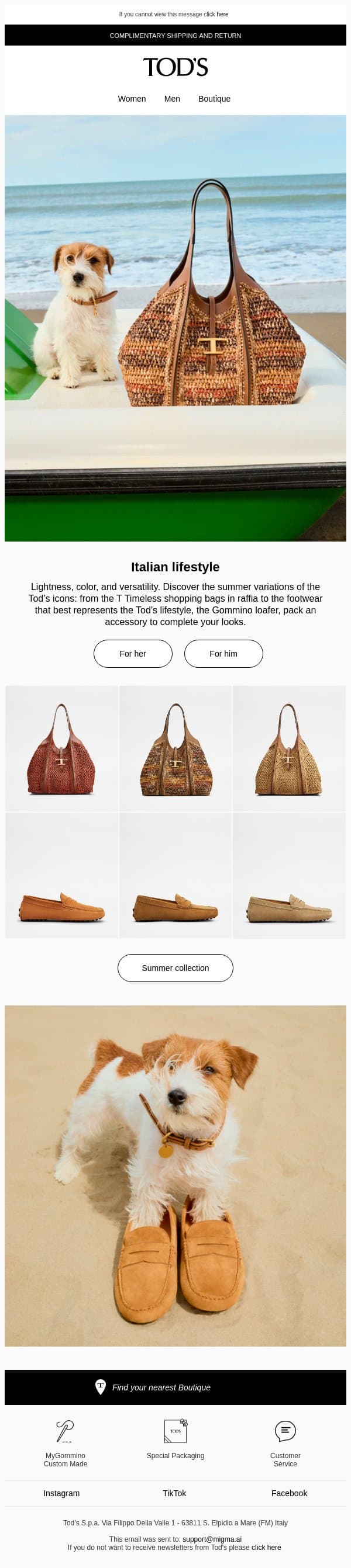 Casual chic: the summer models email from Tod's screenshot