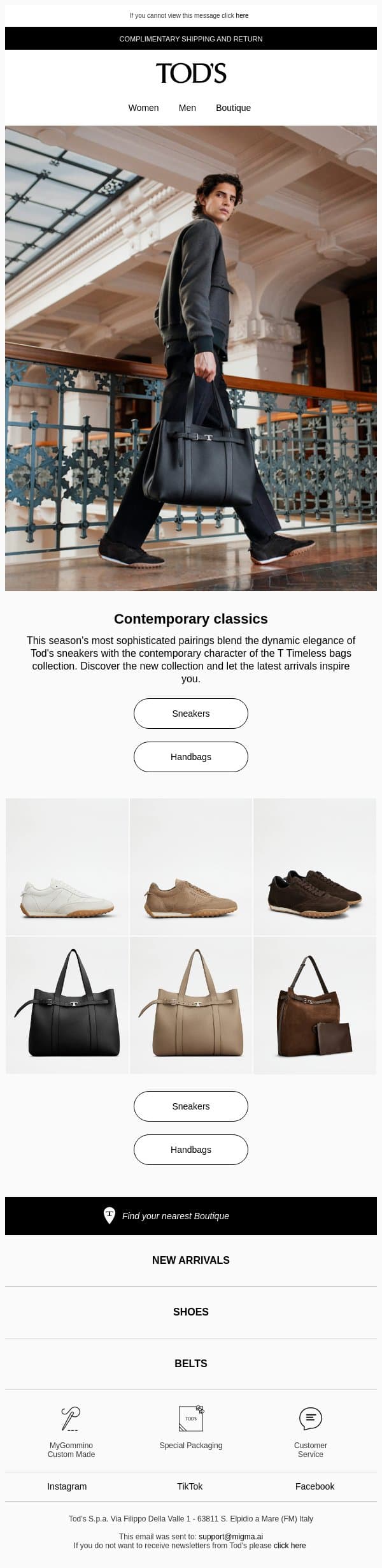 Exclusively for you: Tod's selection email from Tod's screenshot