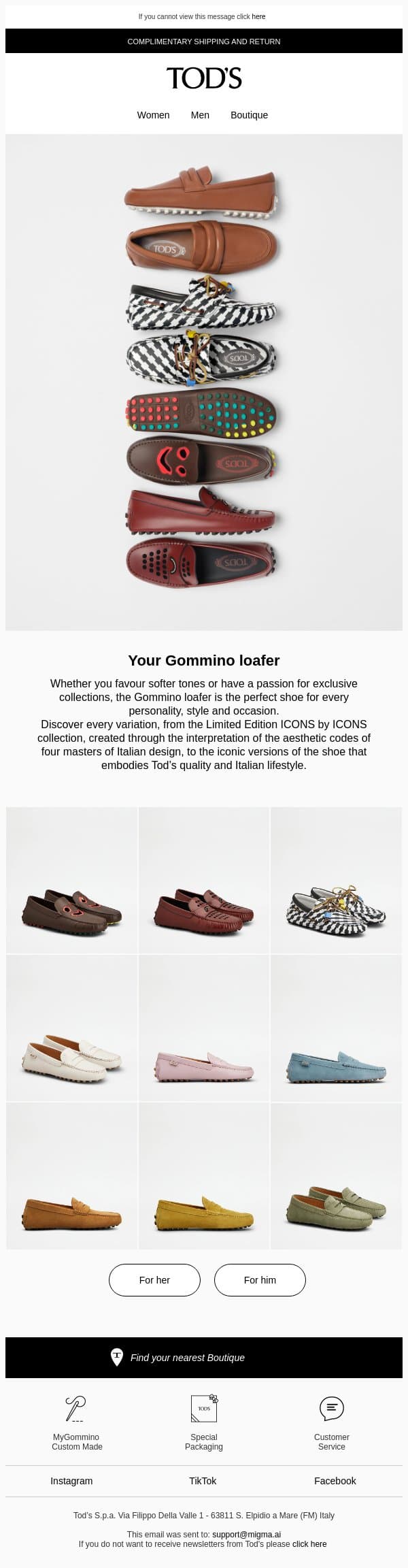 A Gommino loafer for every occasion email from Tod's screenshot