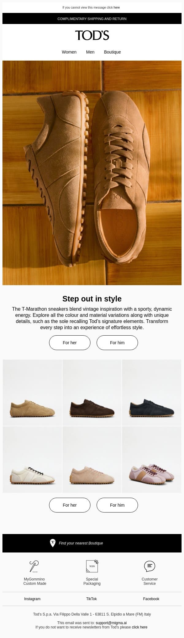 Choose your Tod’s T-Marathon Sneaker email from Tod's screenshot