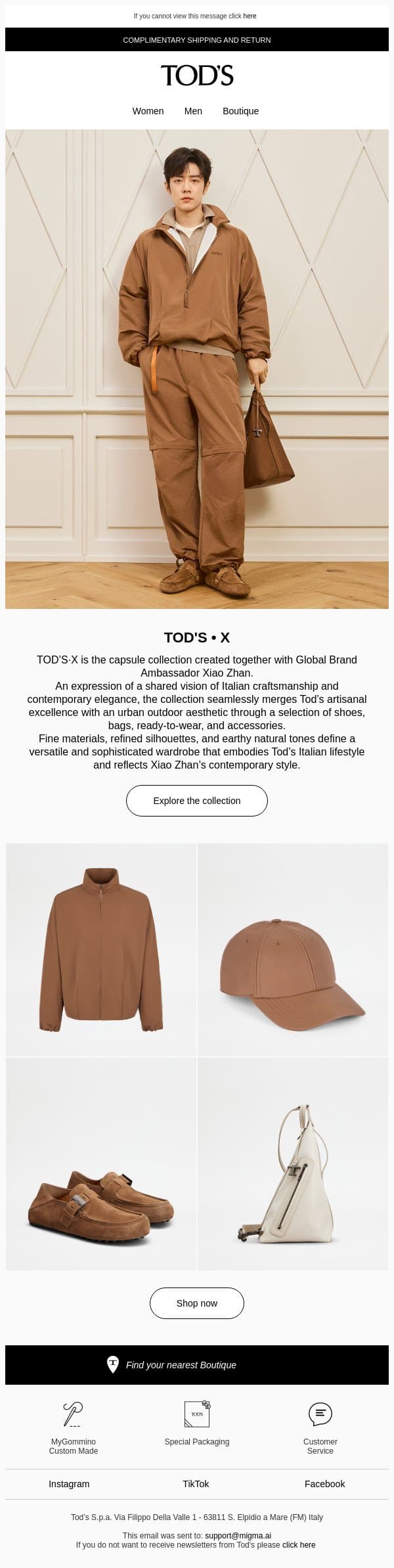 TOD'S • X: the collab with Xiao Zhan email from Tod's screenshot