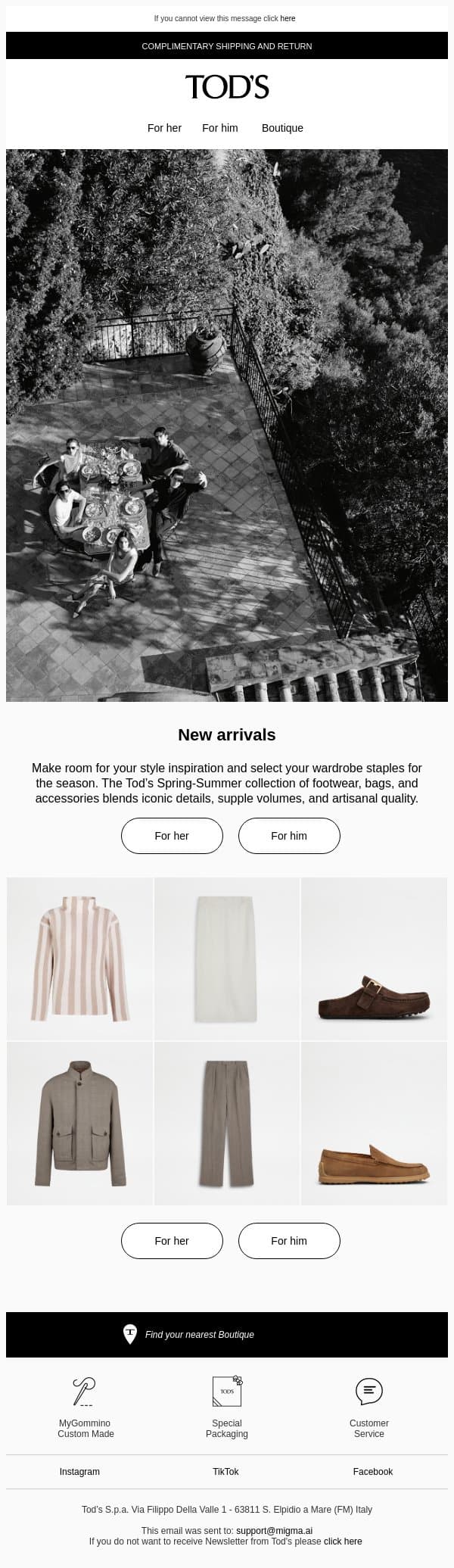 Tod's Edit: new arrivals selection email from Tod's screenshot