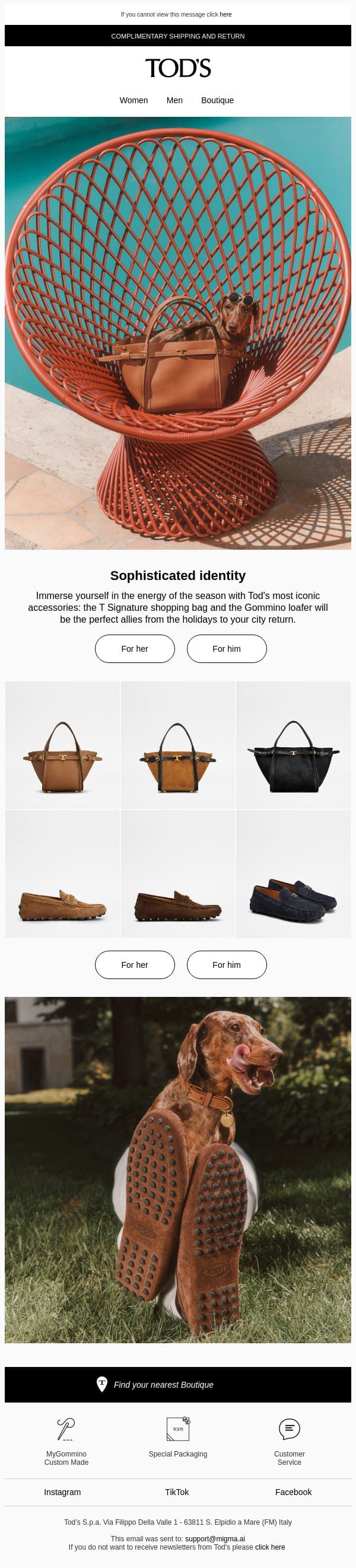 Style guide: the Tod's selection for you email from Tod's screenshot