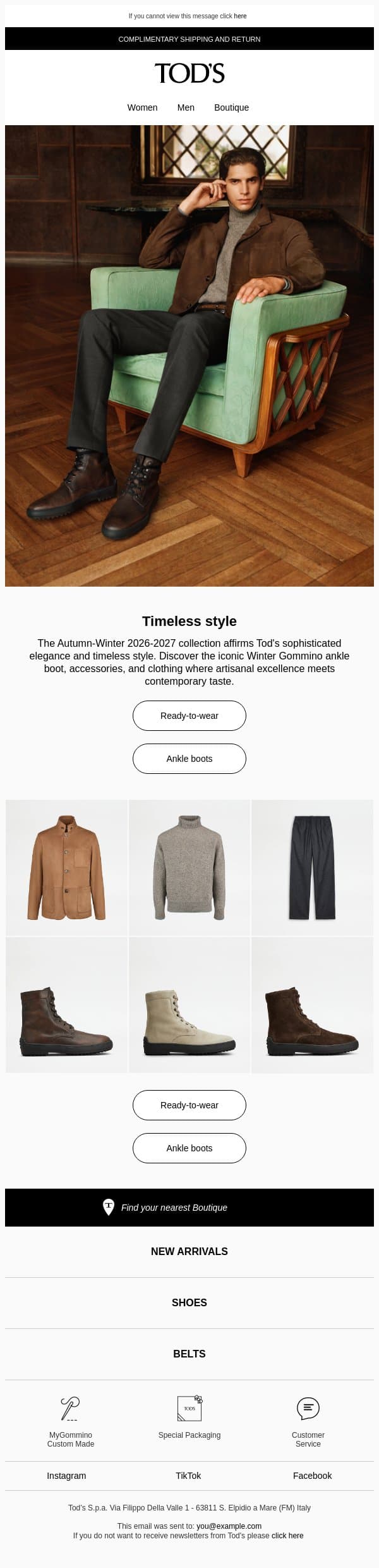 Your Tod’s look: timeless style email from Tod's screenshot