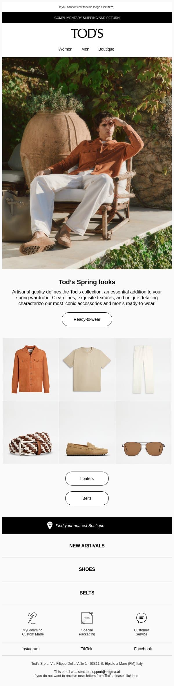Tod’s Spring looks email from Tod's screenshot