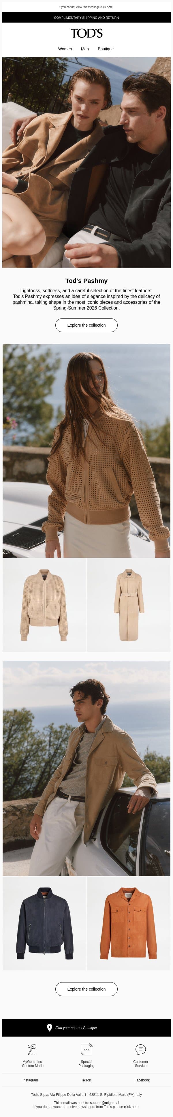 Tod’s Pashmy: the Spring Selection email from Tod's screenshot