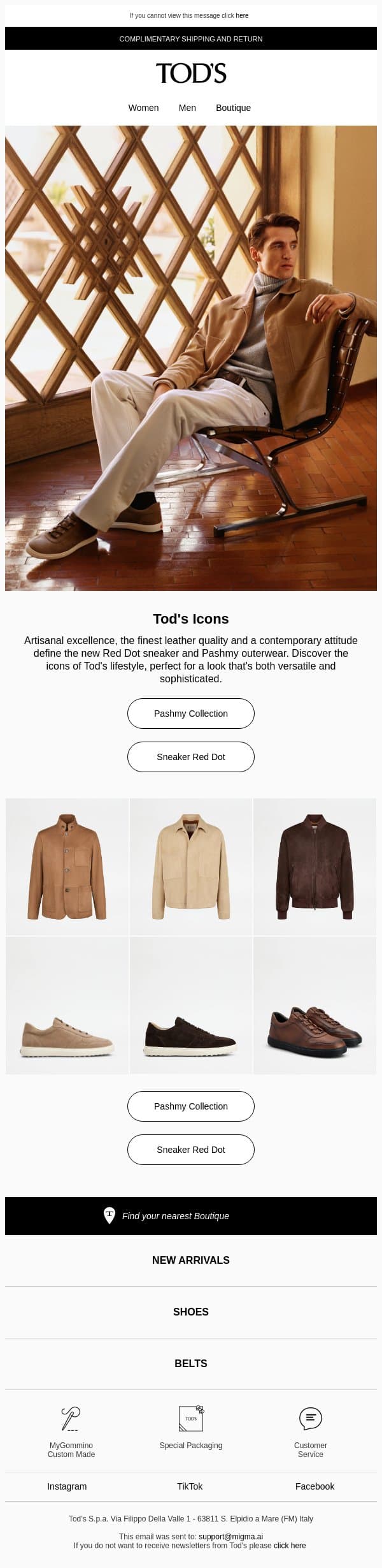 Tod’s lifestyle icons email from Tod's screenshot