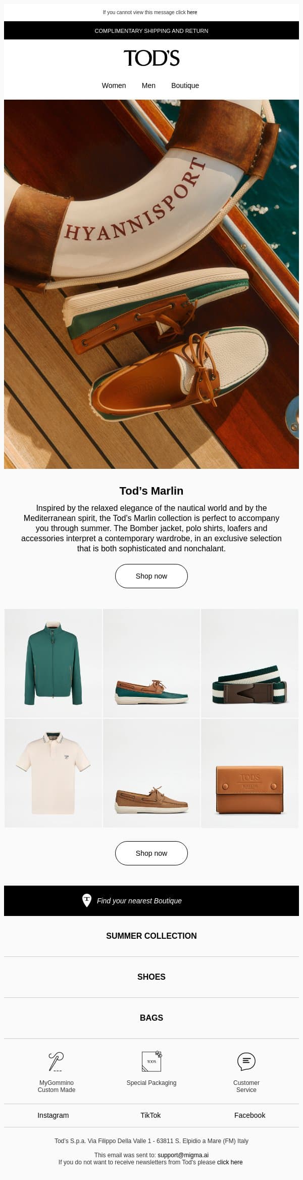 Your look from the Tod’s Marlin collection email from Tod's screenshot