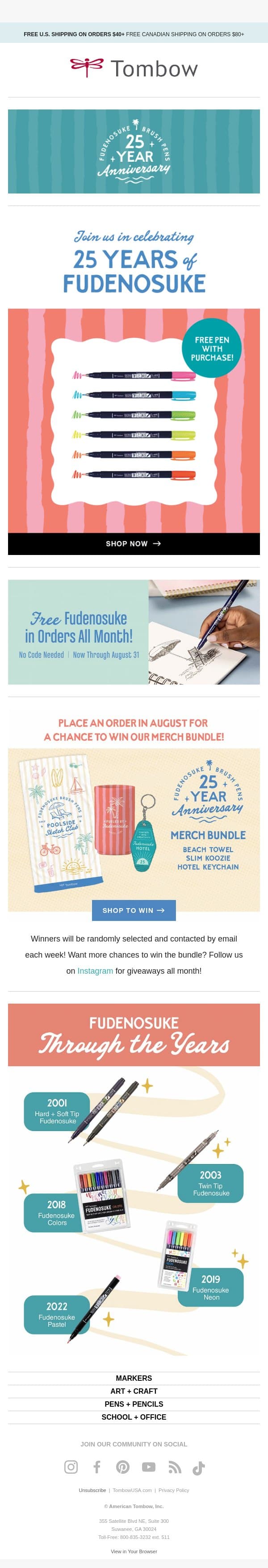 Celebrating 25 Years of Fudenosuke! email from Tombow screenshot