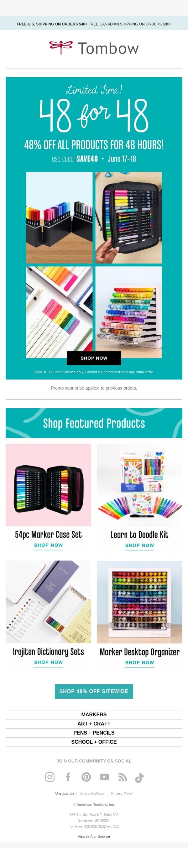 🚨 48% OFF. 48 HOURS. 🚨 email from Tombow screenshot