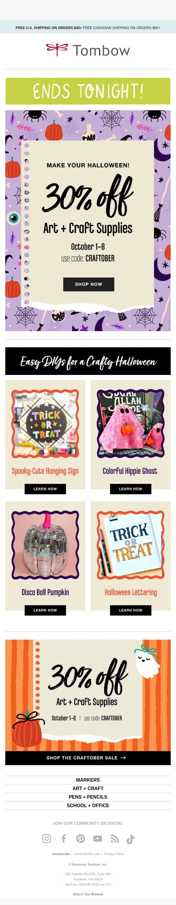 Last Day of Craftober Deals! email from Tombow screenshot