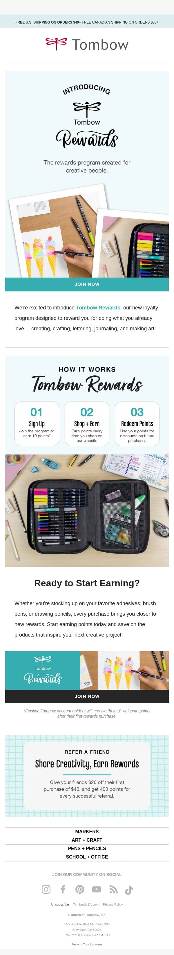 Introducing: Tombow Rewards ✨ email from Tombow screenshot