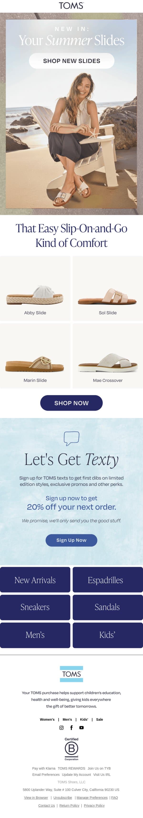 Your Summer Slides Are Here email from TOMS screenshot