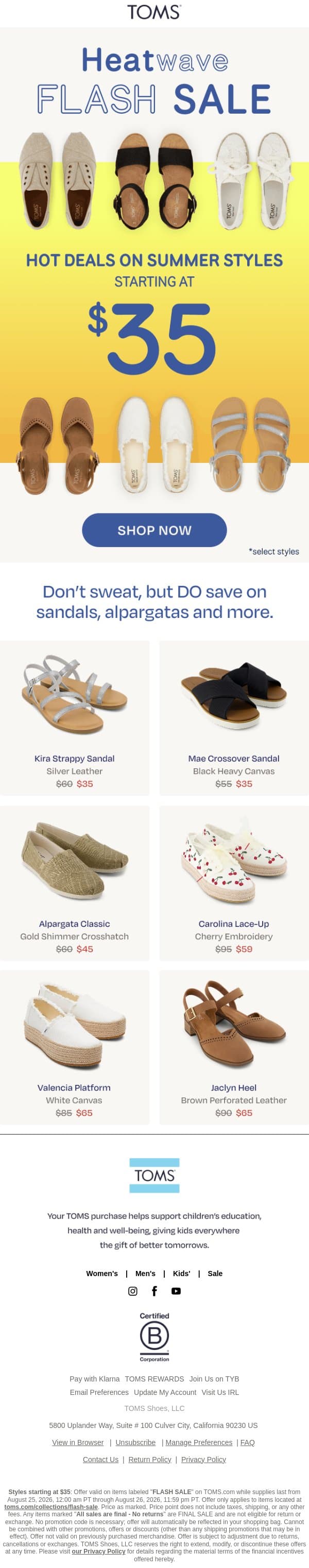 Forecast: Hot Deals Starting at $35☀️ email from TOMS screenshot
