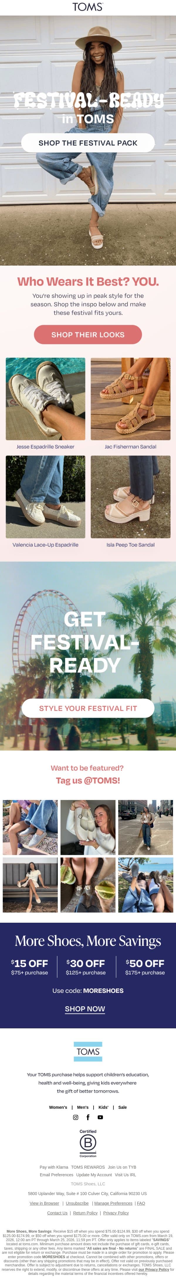 ✨ Festival Looks We’re Loving ✨ email from TOMS screenshot